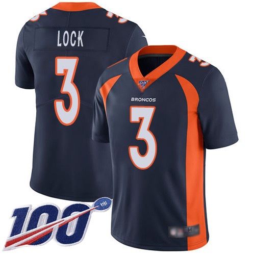 Denver Broncos Limited Men Navy Blue Drew Lock 100th Season Alternate Jersey 3 Vapor Untouchable NFL Football Nike